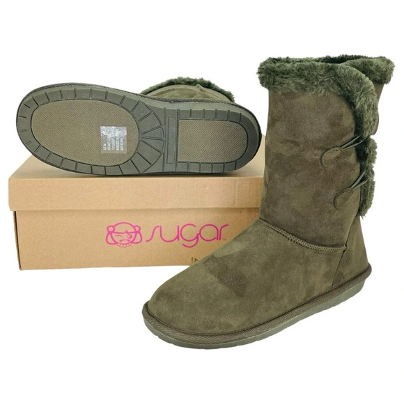 Sugar Marty Army Green Microfiber Suede Over The Ankle Womens Cozy Boots Size 8M - Picture 11 of 12